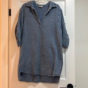 Elan blue cotton gauze cover up shirt